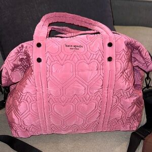 Kate Spade Pink Heart Nylon Quilted Travel Bag Duffle